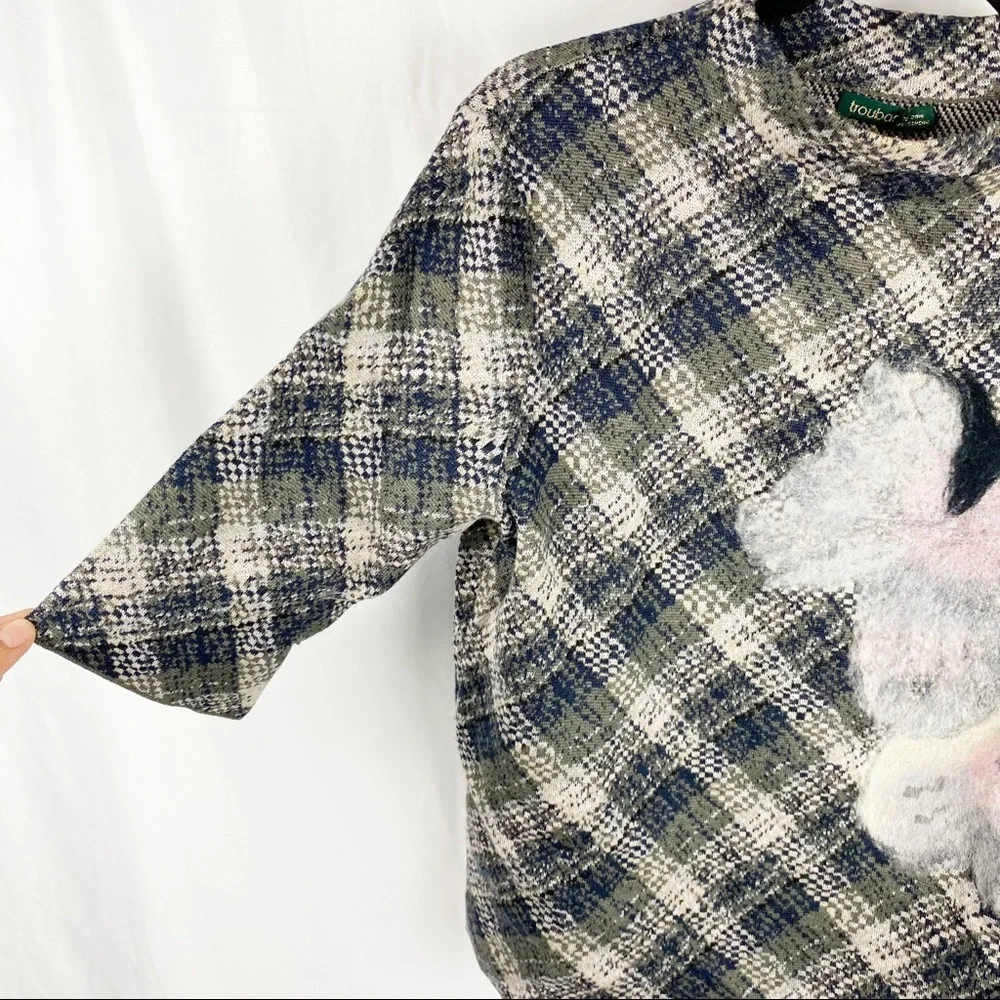 ANTHROPOLOGIE Troubadour Plaid & Floral Felted Wool Sweater XS - Picture 2 of 7